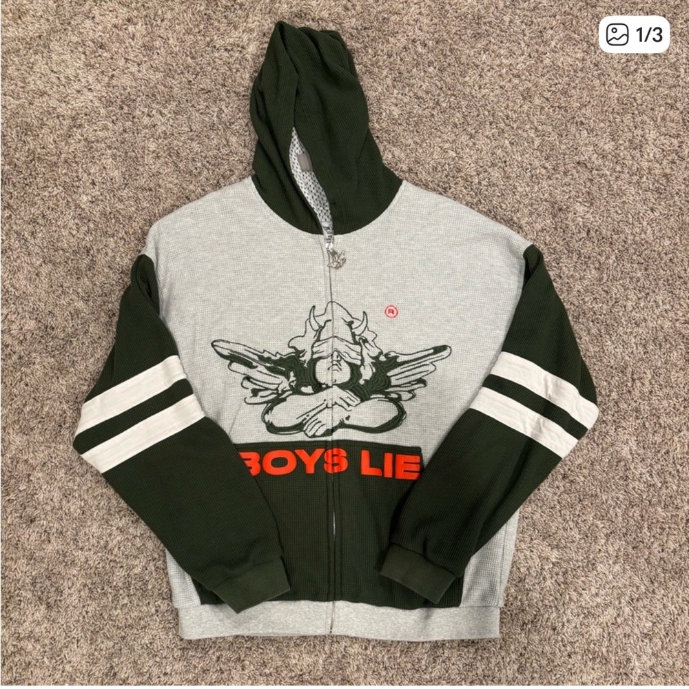 Boys Lie Green and Gray Zip Hoodie